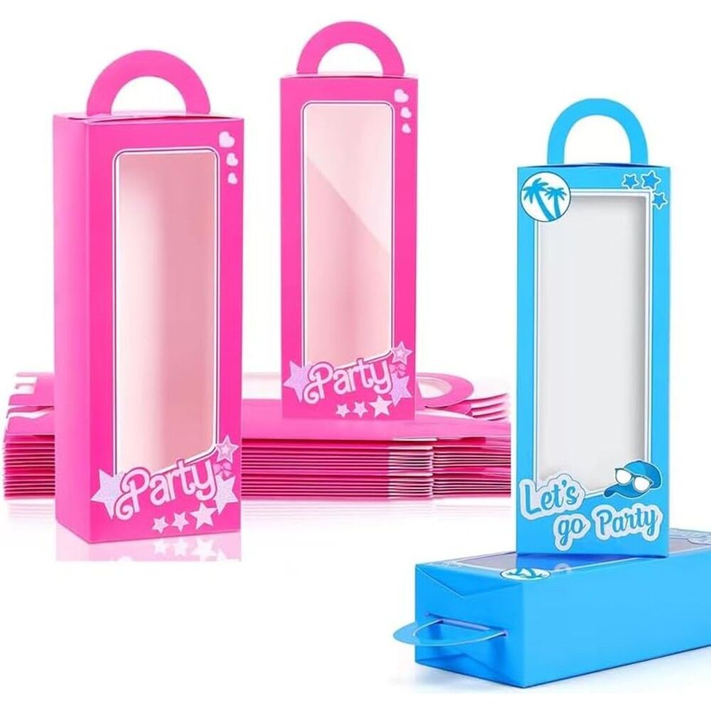 12 Pcs Pink & Blue Party Favor Boxes - Doll Theme Gift Goodie Bags Birthday Brid